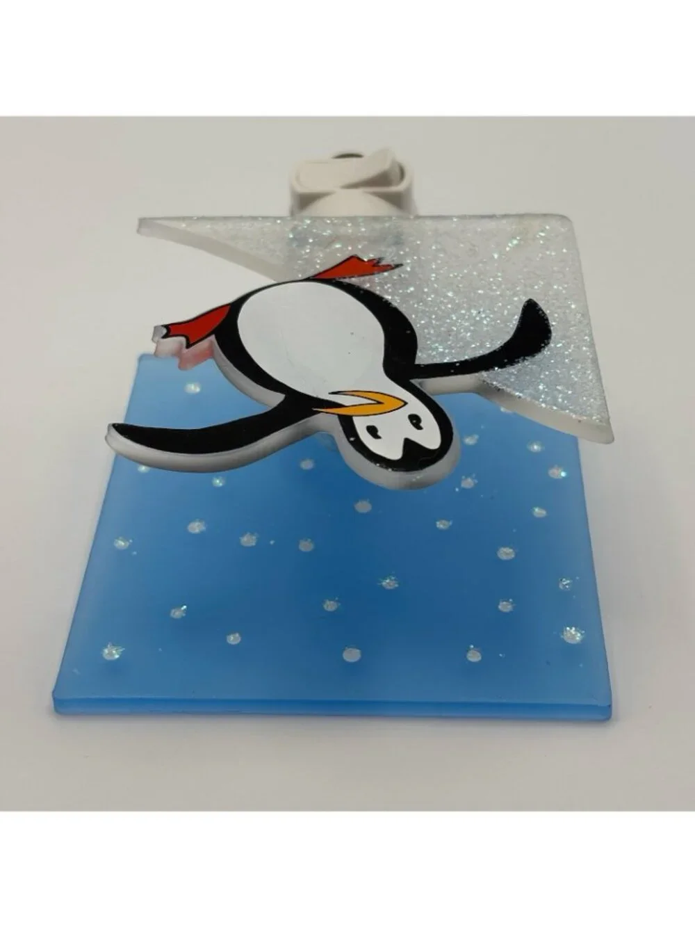 Penguin Sliding on Ice Night Light Glitter Acrylic Child Kid Bedroom Novelty
